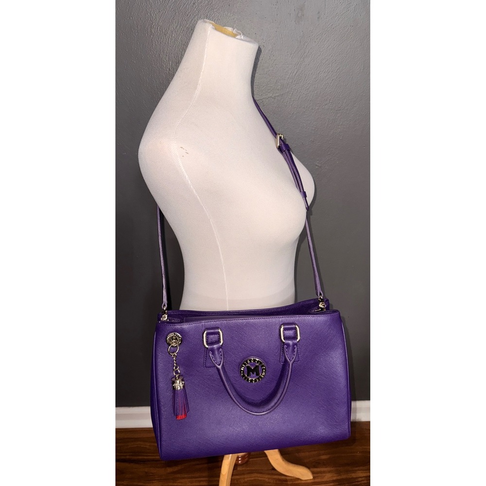 Metrocity Purple Saffiano Leather Satchel Handbag Gold Hardware Crossbody Bag‎